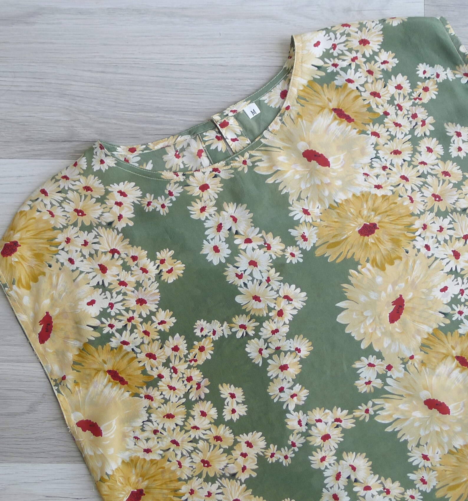 Vintage 80's Silk Daisy Fields Jade Green Blouse Top S M L Etsy