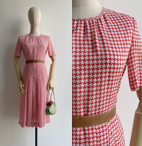 red and white houndstooth dress Red and White Houndstooth Pattern A-Line Dress