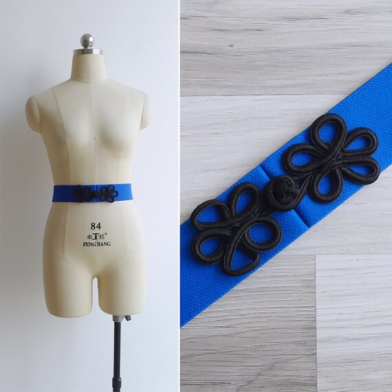 Vintage 80's Blue 'Chinese Knot Button' Waspie Str