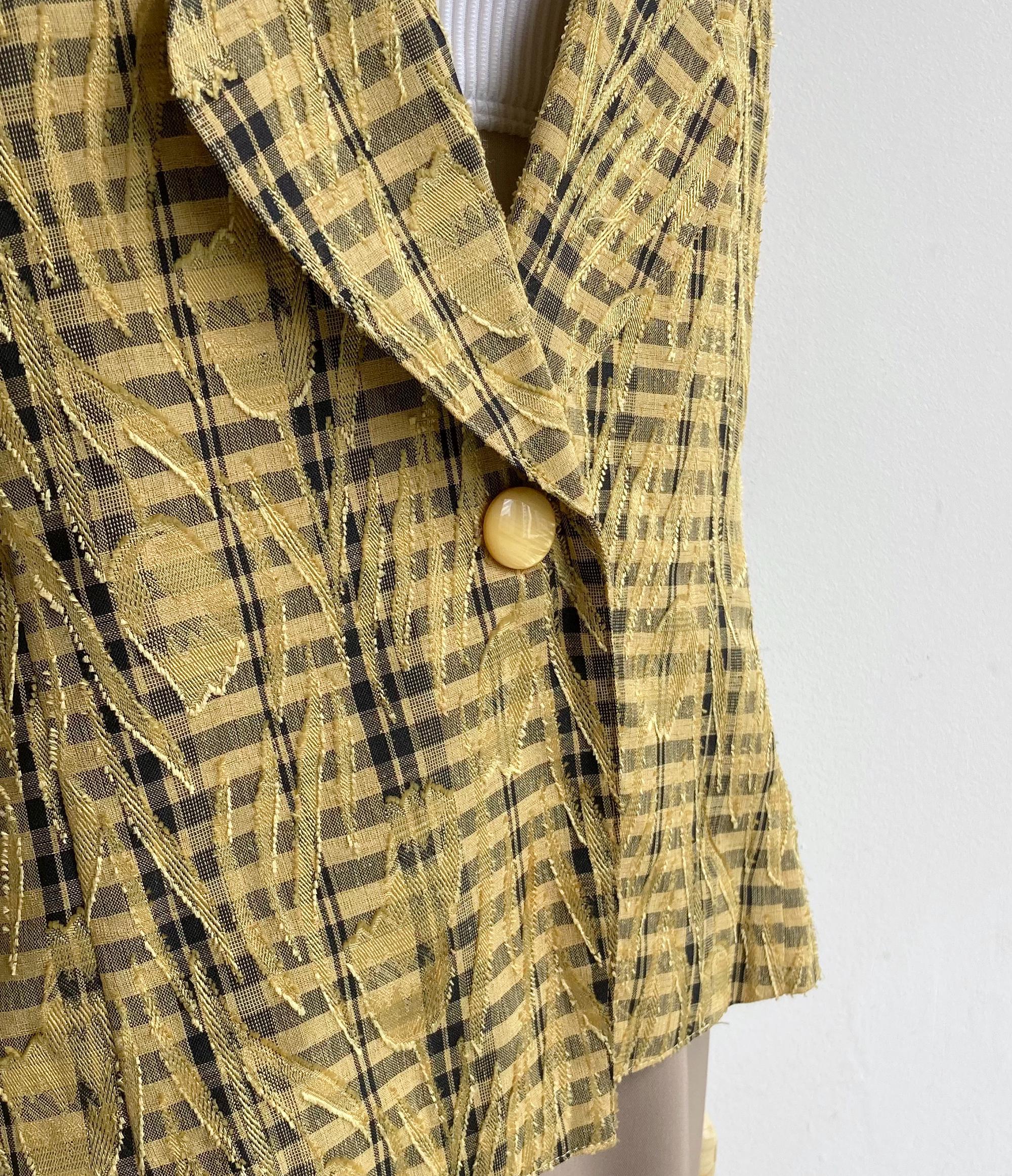 Vintage '80s Yellow Plaid Textured Tulip Blazer Top S M L - Etsy
