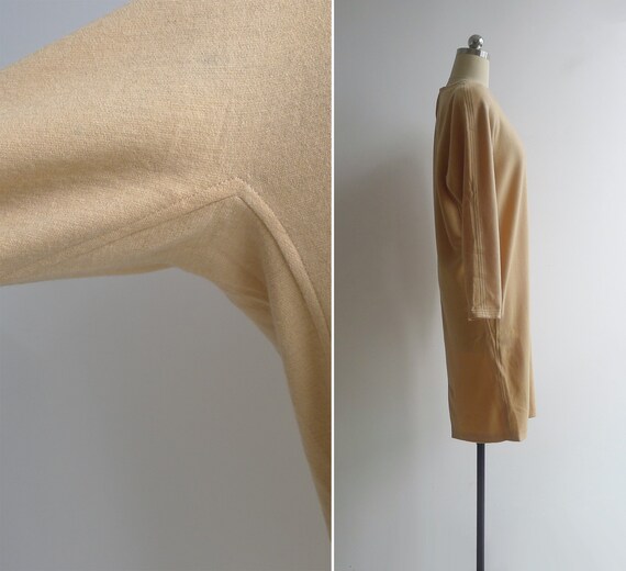 SALE - Vintage '80s Camel Tan Wool Batwing Shift … - image 6