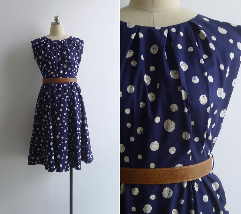 Vintage '40s '50s Bubble Spot Fit & Flare Dress with Gathers S image 1