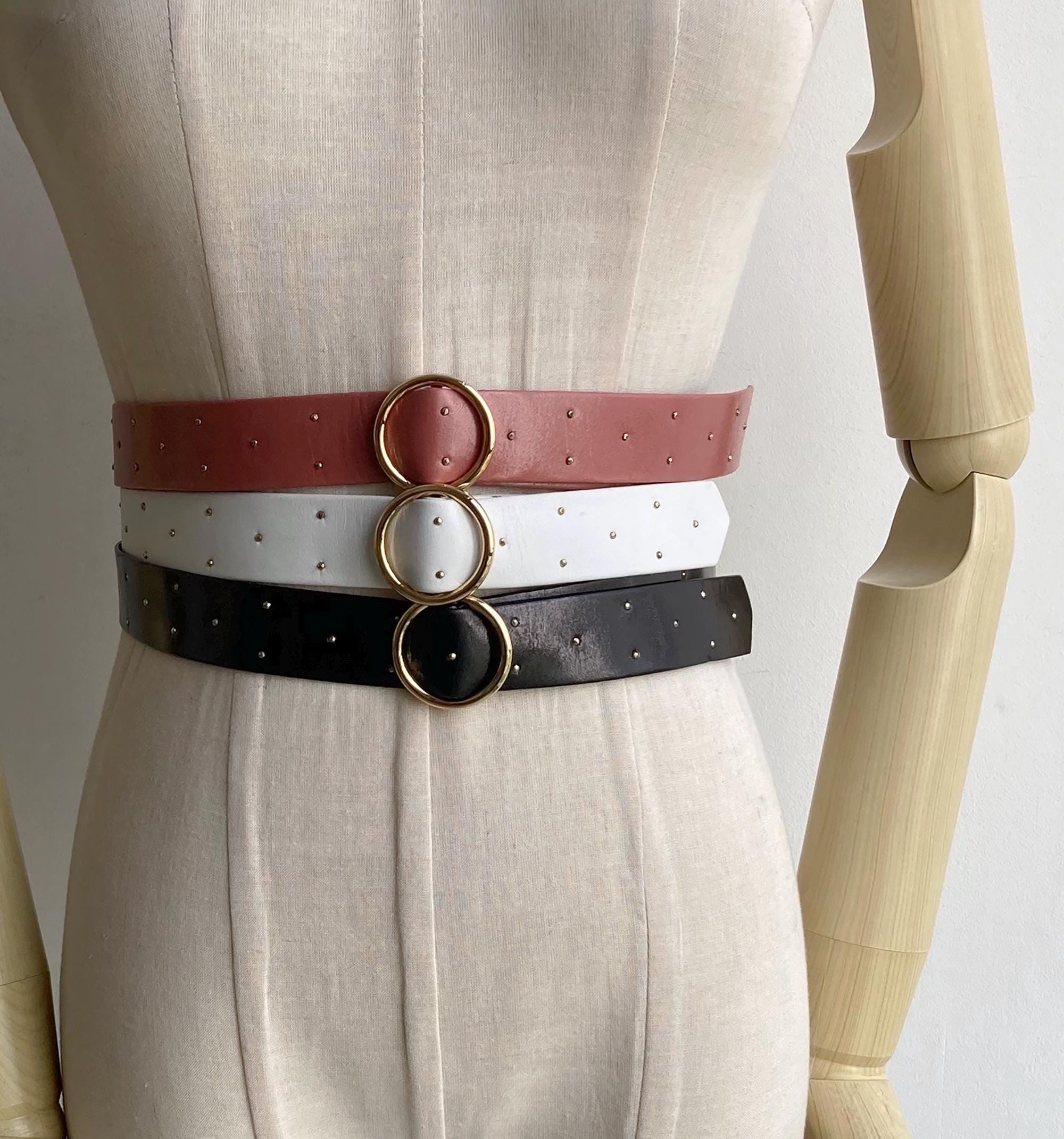 小物 Vintage 80s Studs Design Leather Belt Vintage 80s Studded Faux Leather Belt by David Hicks XS S M, Retro