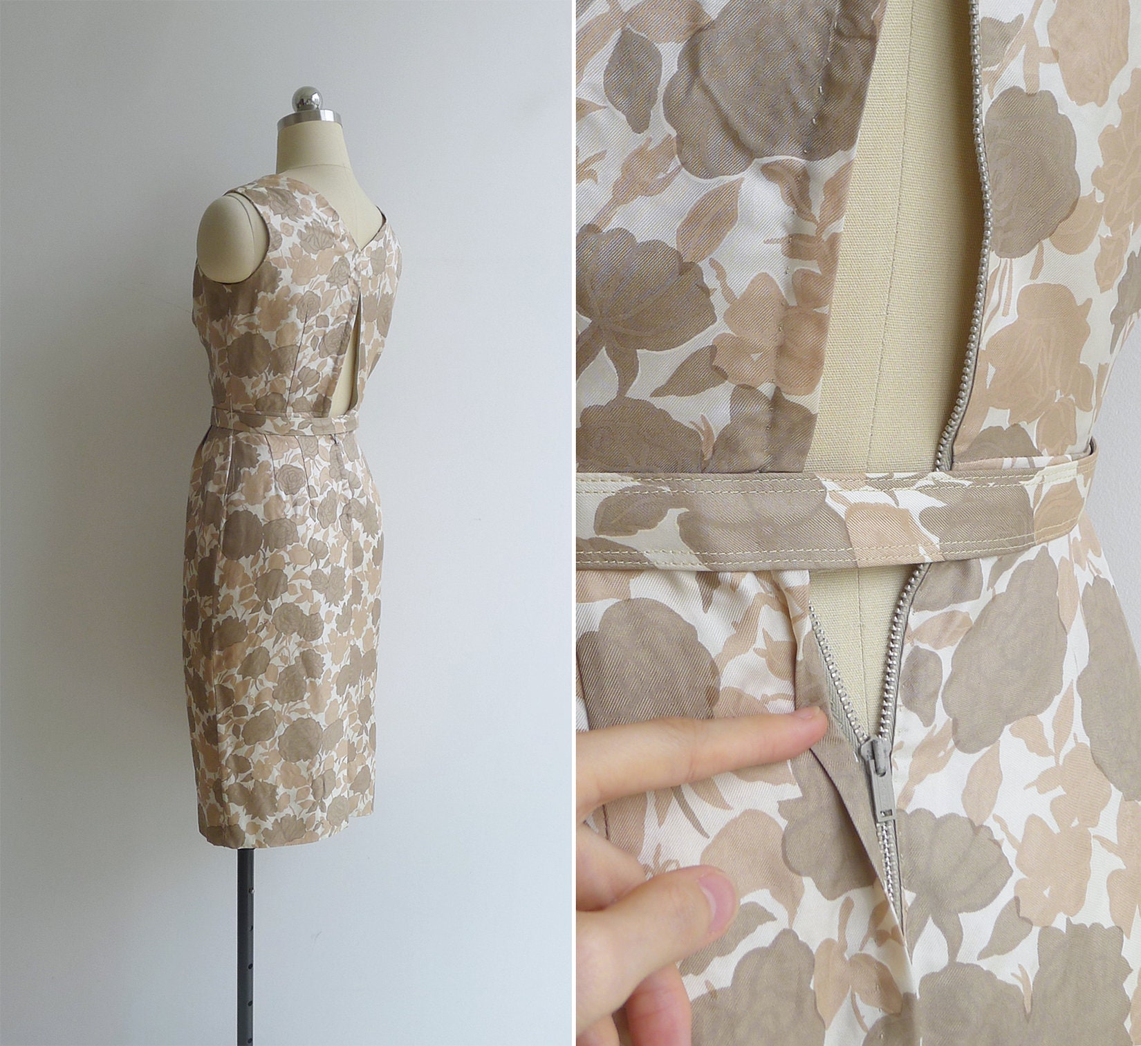 1950s Blue Silk Wiggle Dress and Belt