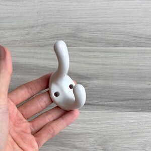 Vintage 50s White Porcelain Wall Hook - Double Hook, Ceramic, Customizable, DIY Home Decor image 3