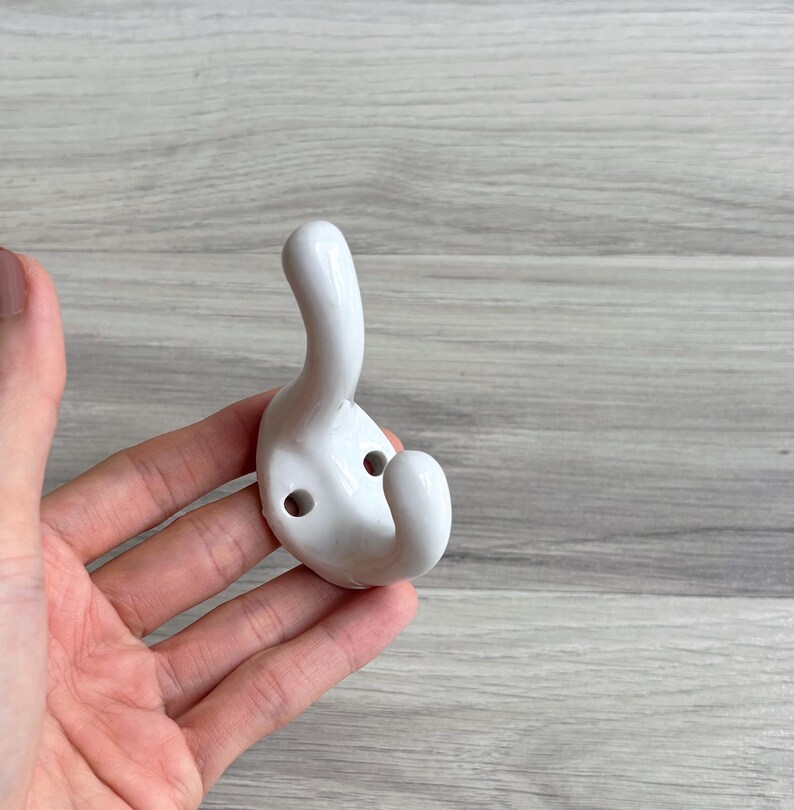 Vintage 50s White Porcelain Wall Hook - Double Hook, Ceramic, Customizable, DIY Home Decor image 3