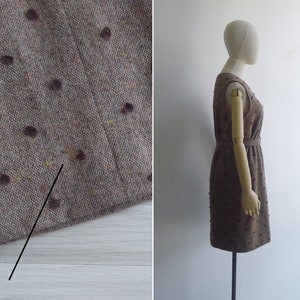 SALE Vintage '70s Brown Polka Dot Wool Tweed Jumper Dress L image 4