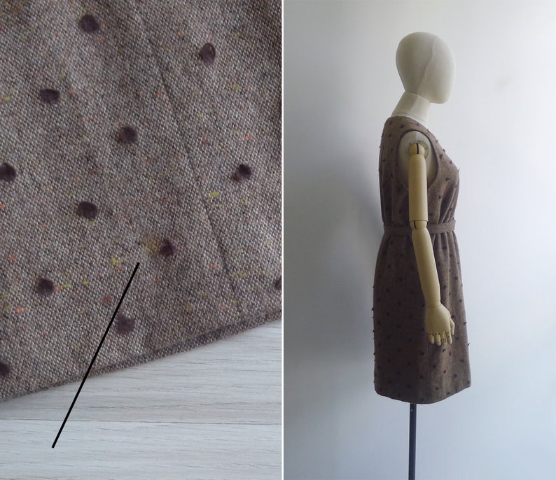 SALE Vintage '70s Brown Polka Dot Wool Tweed Jumper Dress L image 4