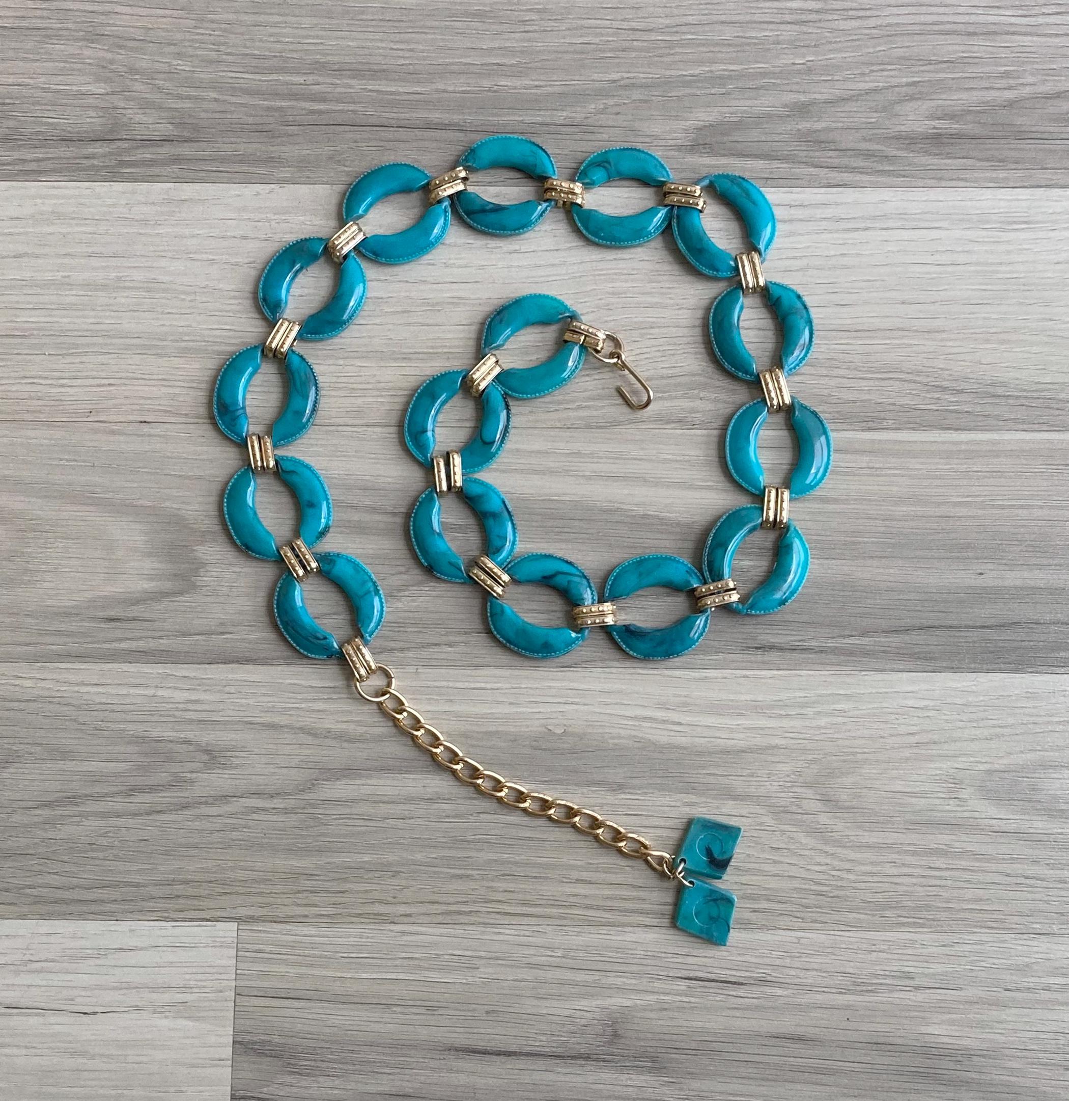 Vintage Bohemian Turquoise Stone Medallion Link Belt – Adjustable Navajo Turquoise Sterling Silver Linked Concho Belt —*Native  main image 2