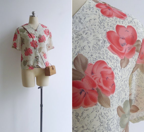 SALE - Vintage '80s 'Coral Floral' Abstract Print… - image 1