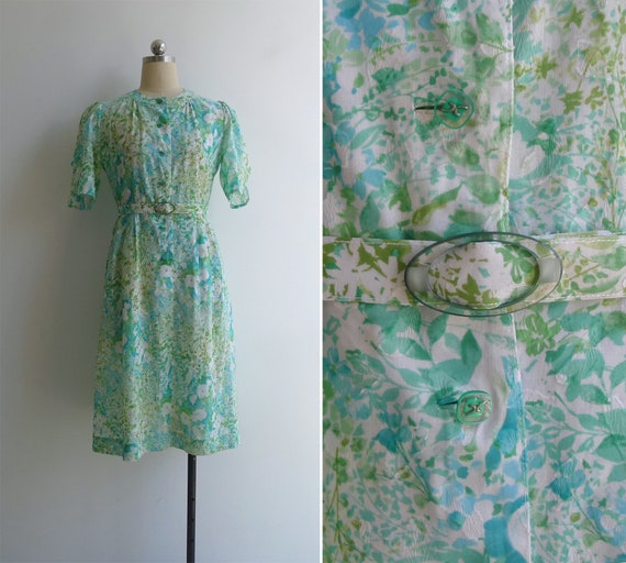 Vintage 80's 'Watercolor Florals' Green Japanese C