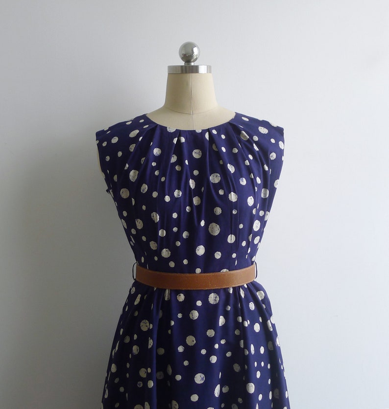 Vintage '40s '50s Bubble Spot Fit & Flare Dress with Gathers S image 3