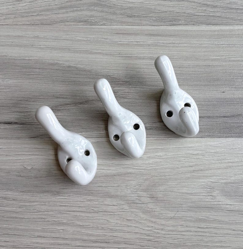 Vintage 50s White Porcelain Wall Hook - Double Hook, Ceramic, Customizable, DIY Home Decor image 5