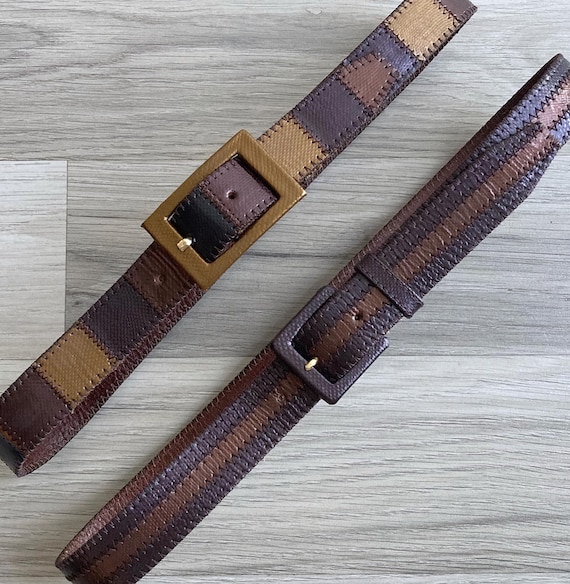 Buy Vintage 1980s Metallic Leather Waist Belt XS-S, Brown  display picture 2