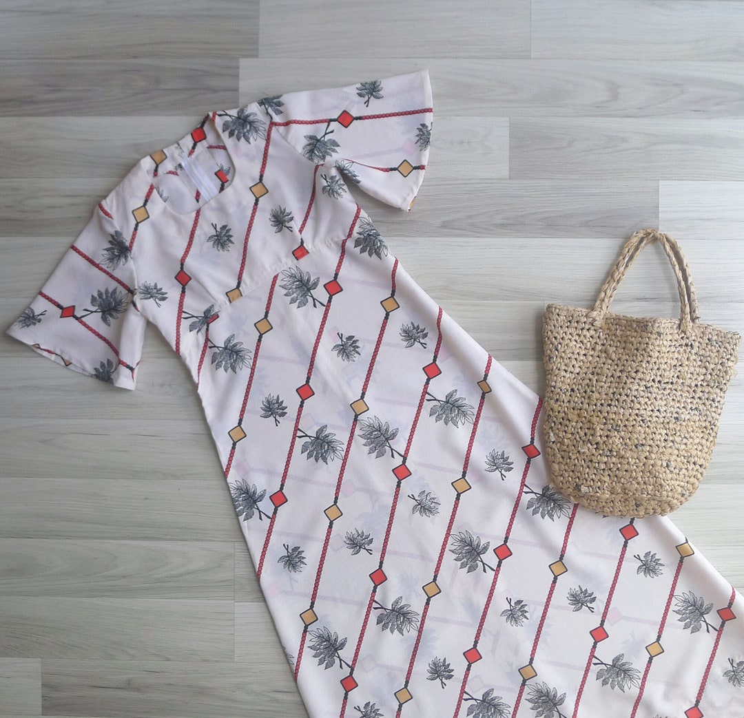 Women's Vintage Blue Leaf Art Print V Neck Maxi Dress