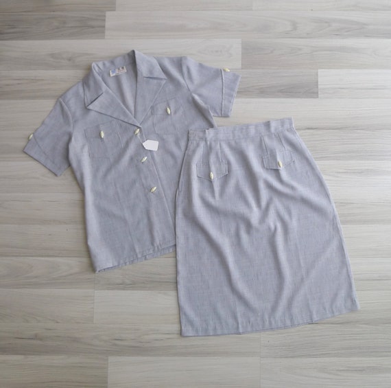 Vintage '70s Grey Chambray Matching Two Piece Top… - image 3
