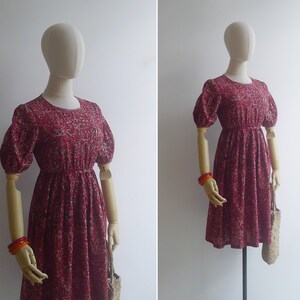 Vintage '80s Deep Red Novelty Batik Print Cotton Dress XS image 2