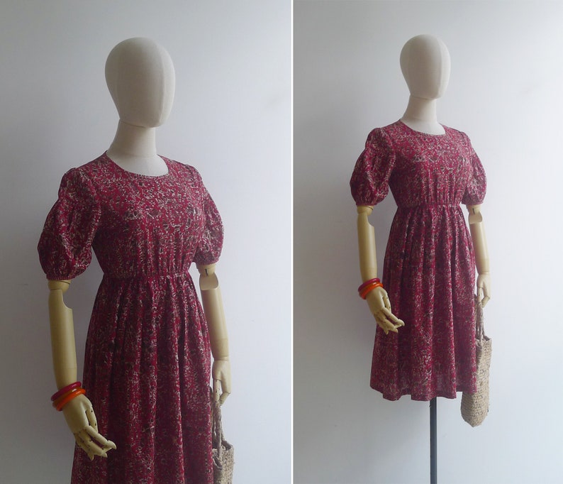 Vintage '80s Deep Red Novelty Batik Print Cotton Dress XS image 2