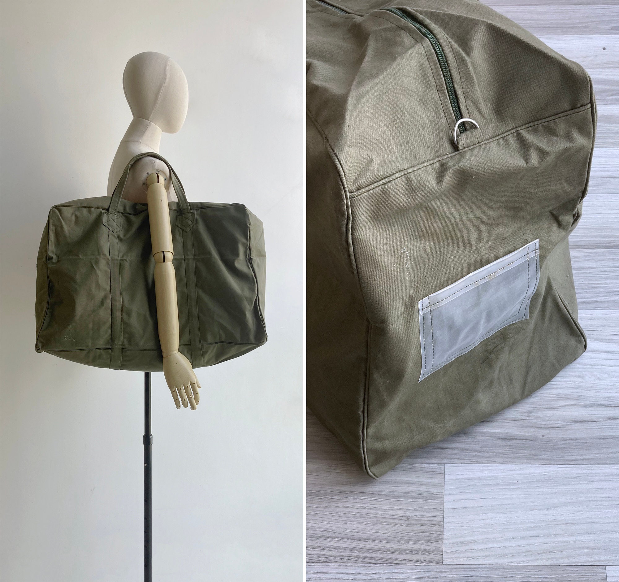 Vintage Military Surplus Army Green Duffel Bag, Cotton Canvas