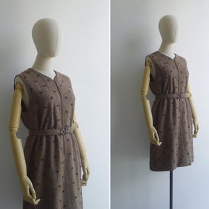 SALE Vintage '70s Brown Polka Dot Wool Tweed Jumper Dress L image 3