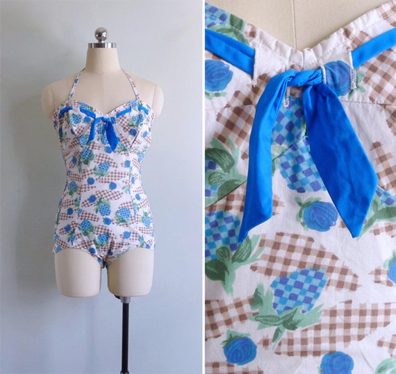 Vintage 50's 'Strawberries & Roses' Novelty Cotton