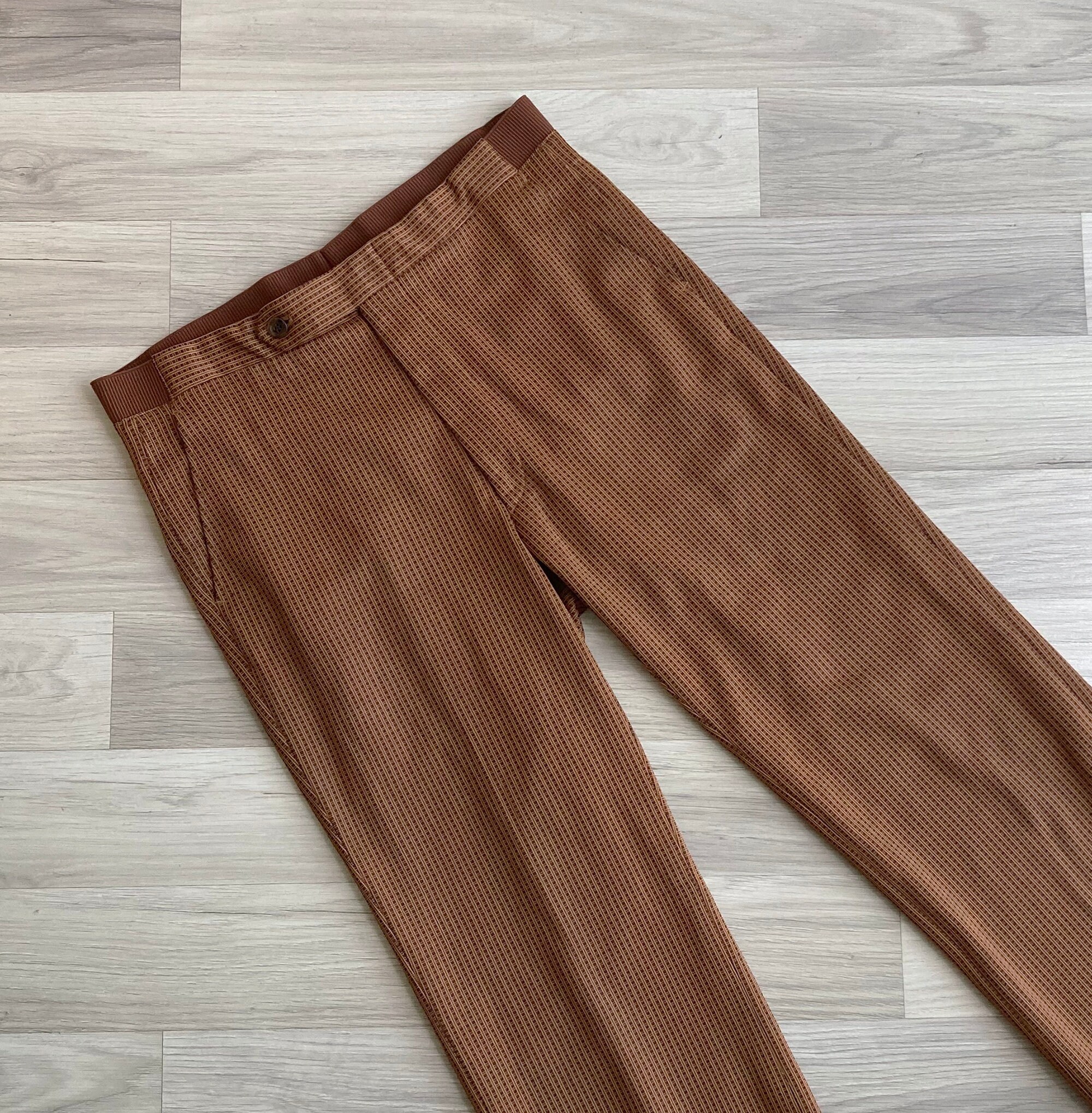Pantalon marron en tricot de polyester a carreaux quadrille pour homme vintage des annees 70 XS S Etsy France