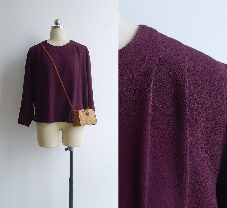 Vintage 80/'s Maroon Red Pleat Blouse M or L