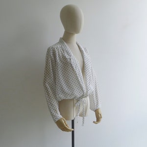 Haut veste blanche vintage des années 1980 à pois noirs M L XL, chemisier style blazer japonais rétro