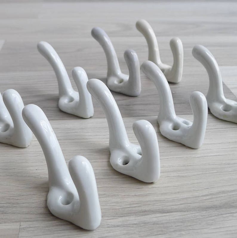 Vintage 50's Porcelain White Ceramic Wall Hooks 