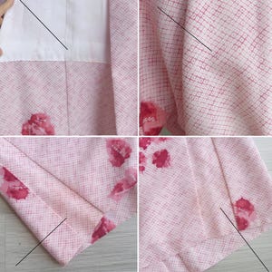Vintage 50s Pink Shibori Silk Haori Kimono Robe XS S M, Tie Dye Print with Ruby Red Floral Petals, Lined Layering Jacket image 10