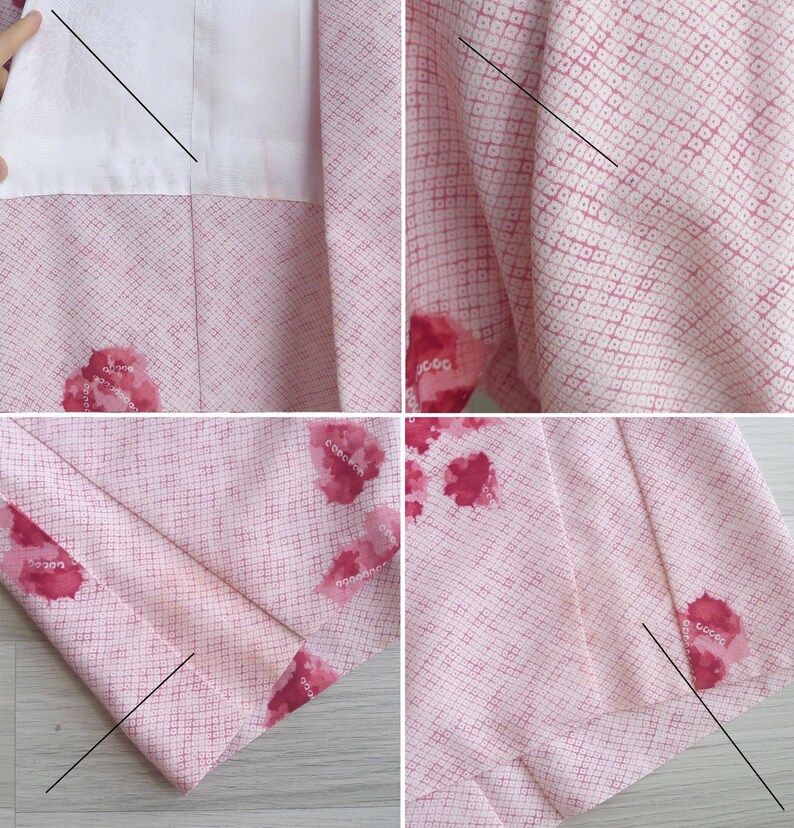 Vintage 50s Pink Shibori Silk Haori Kimono Robe XS S M, Tie Dye Print with Ruby Red Floral Petals, Lined Layering Jacket image 10
