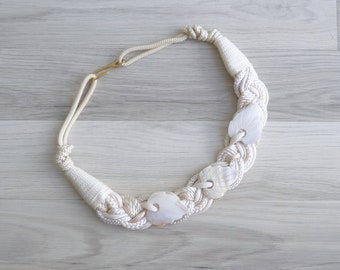 SALE - Vintage '80s 'Mother Of Pearl' Leaf Charm Braided Silken Cord Belt S M L XL