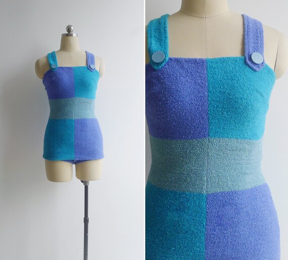 Vintage 50's JANTZEN Ocean's Blue Terry Towel Swim