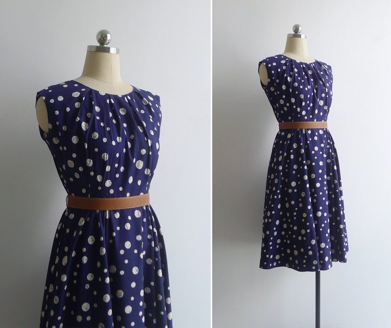 Vintage '40s '50s Bubble Spot Fit & Flare Dress with Gathers S image 2