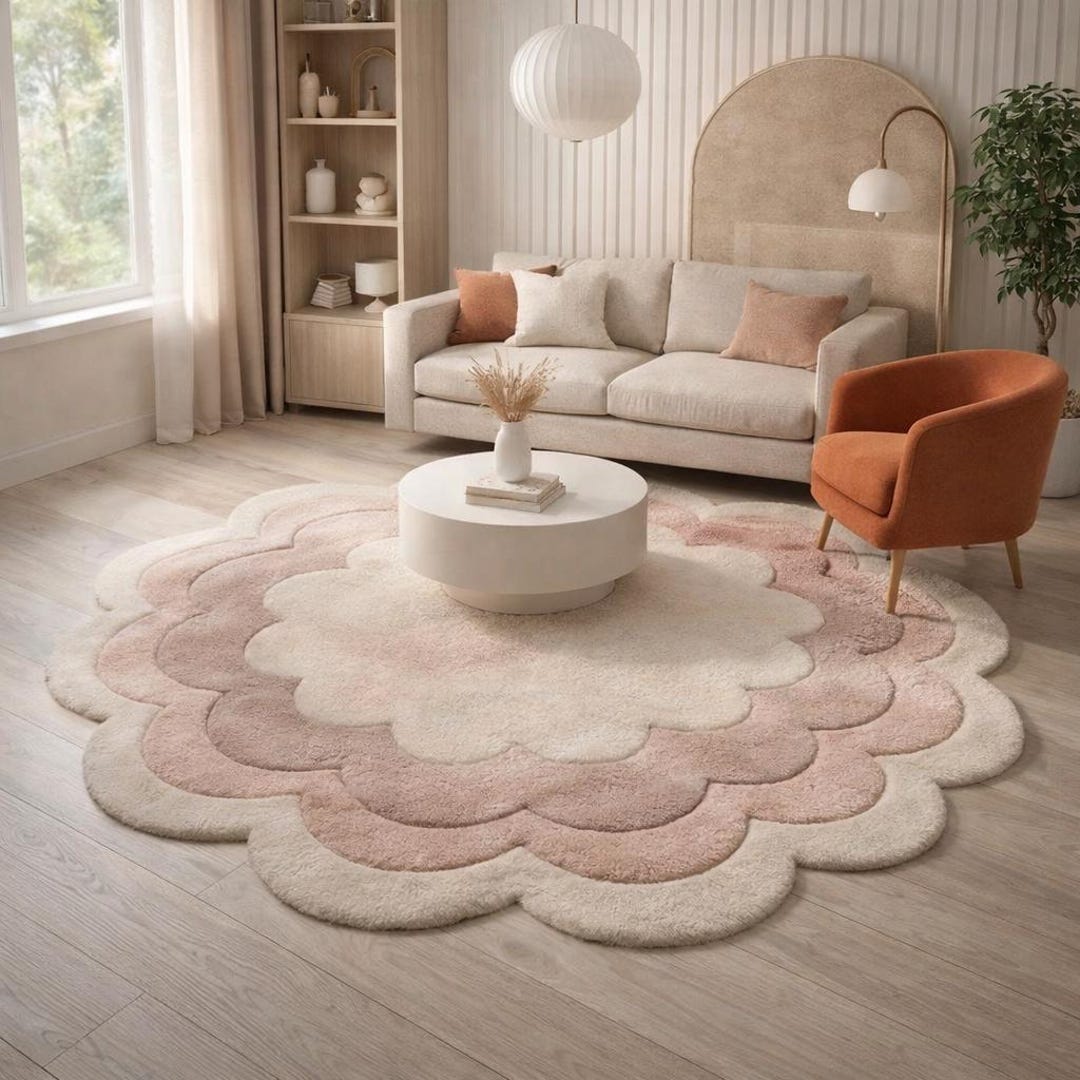 Gily Rug Pink Flower Rug, Large Round Floral Area Rug, Girly Bedroom Decor, Soft ...