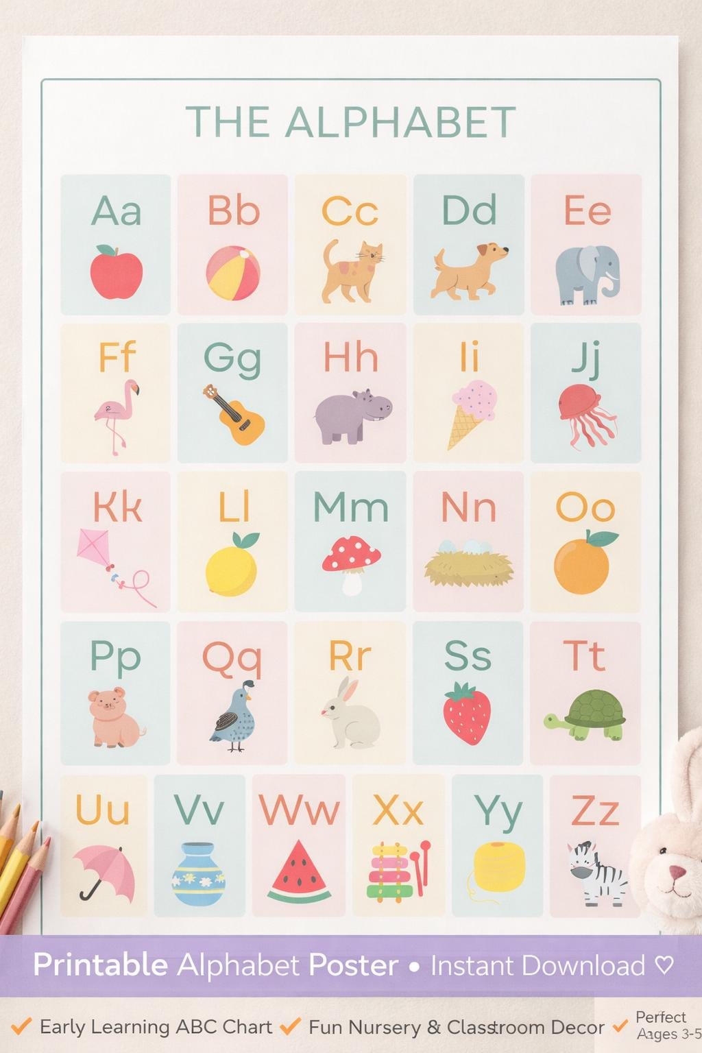 Printable Alphabet Poster for Kids | Pastel ABC Wall Art | Nursery ...