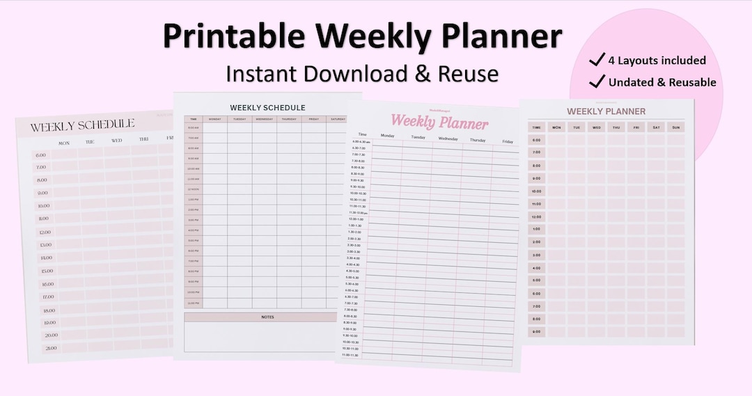Pastel Weekly Planner Printable | Minimal Undated Schedule (digital ...