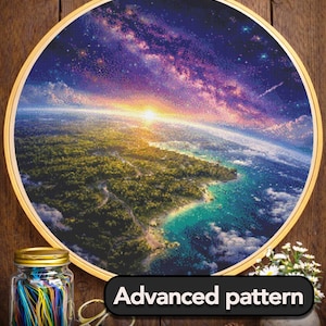 Patrón de punto de cruz - Borde del mundo azul - Descarga digital instantánea