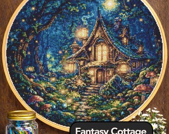 Cross Stitch Pattern - Mushroom Cottage, Dark Forest - Instant Digital Download