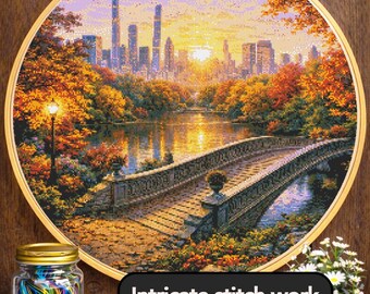 Patrón de punto de cruz - Mañana de otoño en Central Park, Nueva York - Descarga digital instantánea