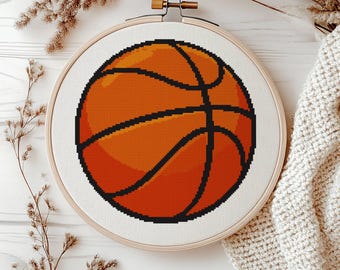 Basketball Cross Stitch Pattern PDF, Detailed Sports Embroidery Project, Instant Download