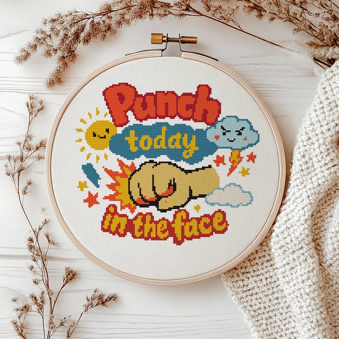 Punch Today in the Face Cross Stitch Pattern PDF, Funny Embroidery ...