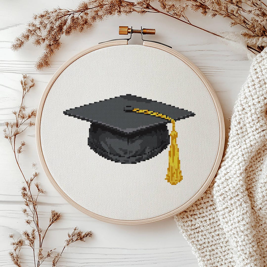Cross Grad Caps Graduation Cap Cross Stitch Pattern PDF, Realistic Grad Gift Embroidery ...