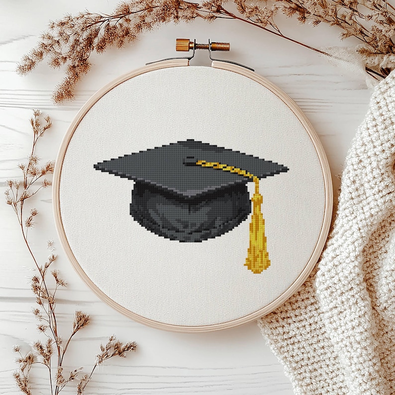 Grad Cap Cross Graduation Cap Cross Stitch Pattern PDF, Realistic Grad Gift Embroidery ...
