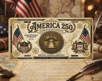 America 250 Commemorative License Plate, Vintage Liberty Bell Patriotic Car Tag