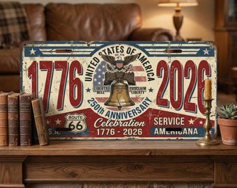 Vintage Americana License Plate, 250th Anniversary Route 66 Metal Sign