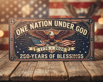 One Nation Under God Patriotic Eagle License Plate, Vintage Americana Car Tag
