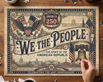 We The People 500 Piece Puzzle, Vintage American Republic Jigsaw, Patriotic 250th Anniversary Gift