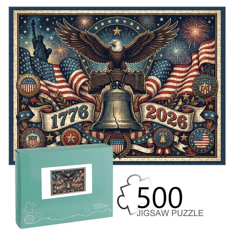 Patriotic 500 Piece Jigsaw Puzzle, Vintage Eagle Liberty Bell Art, USA Anniversary Wood Toy Bild 10