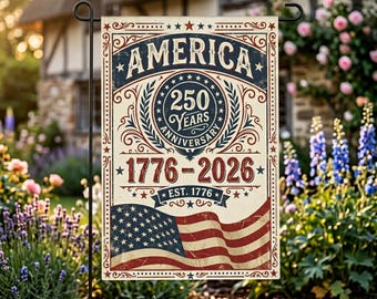 America 250 Garden Flag, Vintage Patriotic USA Anniversary Yard Decor (Double Sided)